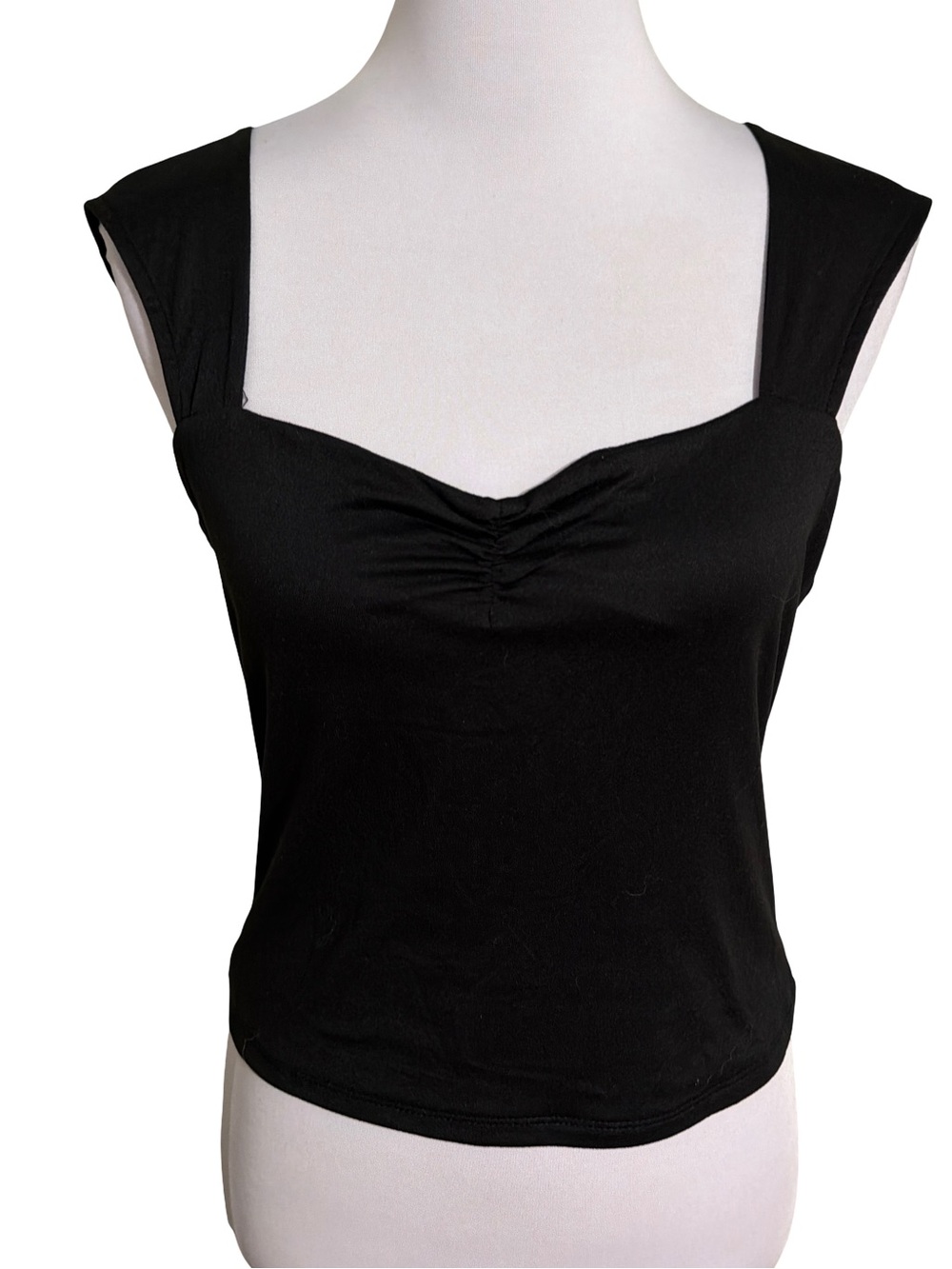 Harper & Ivy Black Square Neck Ruched Crop Tank Top